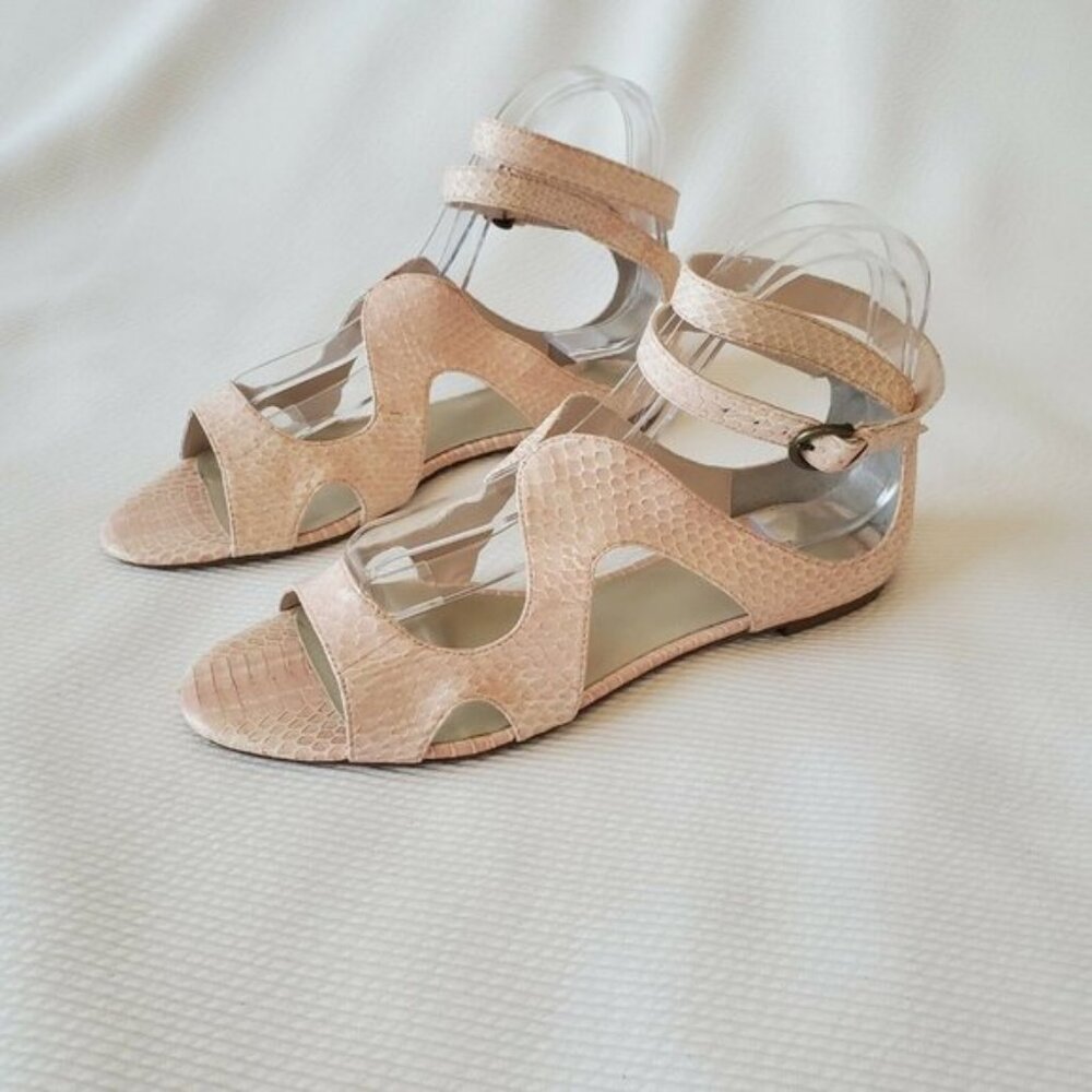 NWOT Leon Max Snakeskin Ankle Strap Flat Shoes Color more toward Pink